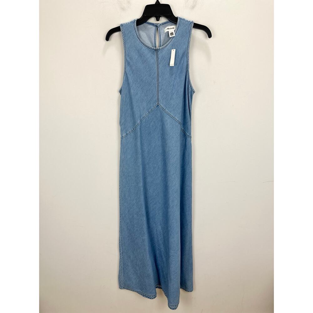 Madewell Seamed Maxi Dress in Airy Denim A Line Clean Soft Sky Blue US 6 NWT - Picture 7 of 13